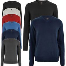 F&F Mens V Neck Jumper Stretch Soft Cotton Pullover Knitted Plain Sweater Top