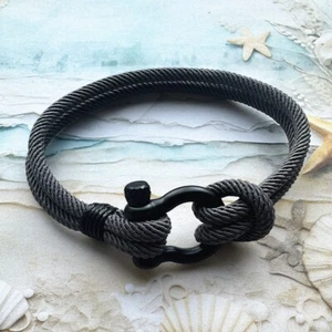 Unisex Handmade Stainless Steel Anchor Shackle Nylon Rope Bracelet 8 inches - Picture 1 of 11
