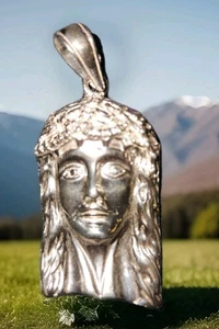 Collar colgante de plata de ley .925 con cabeza de Jesucristo corte de diamante nuevo en bolsa - Imagen 1 de 2
