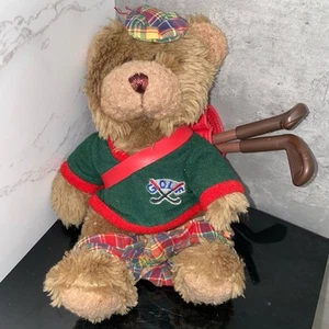 The Teddy Bear Collection Golf Teddy Bear Plush 8" Tartan Outfit Clubs Toy - Picture 1 of 8