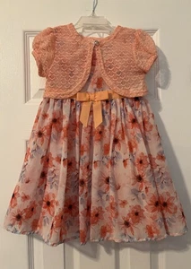 BluBeri Boulevard orange Blumen Kleid mit abnehmbaren Achseln 2-teilig Mädchen Größe 3T - Bild 1 von 8
