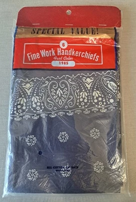 Винтажный быстрый цвет бандана упаковка из 6 темно-синий все хлопок RN 16429 - Изображение 1 из 4