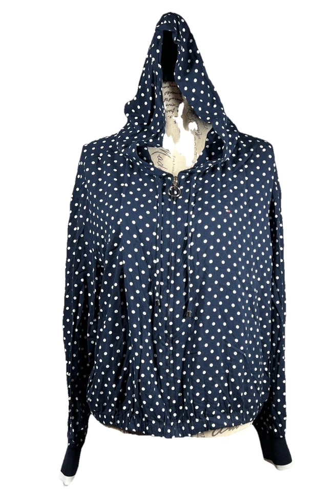 Tommy Hilfiger 轻便夹克女式中号蓝色圆点全拉链连帽 — 第 1/4 张图片