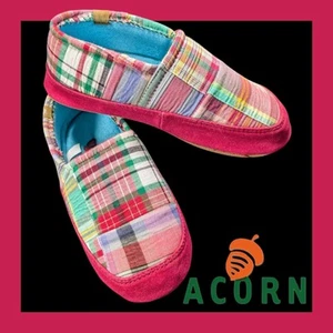 ACORN MOC SOMMERLEICHTE Hausschuhe HELLE MADRAS Größe 5-6 Boho Cottagecore - Bild 1 von 14