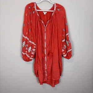 Sundance Orange 100% Cotton Embroidered Detail Long Sleeve Dress XL - Picture 1 of 9