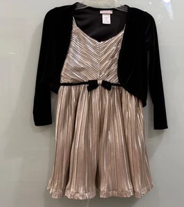Pre Owned Bonnie Jean Girls Shimmer Crinkle Holiday Dress with Cardigan Size 10 - Picture 1 of 10