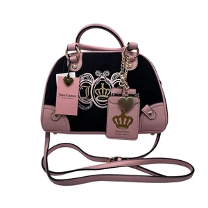 Juicy Couture Bowling Bag Purse Black Pink TikTok Embroidered Crossbody - Picture 1 of 9