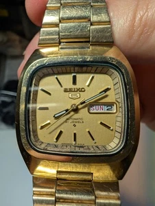 Seiko 5 Automatic 21 Jewel 6319 - 5080 Vintage Man Watch Gold Plated New Glass - Picture 1 of 8