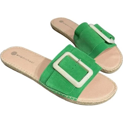 New Eric Michael Green Suede Leather Buckle Slide Sandals Flats 41 / 10-10.5 - Image 1 of 4