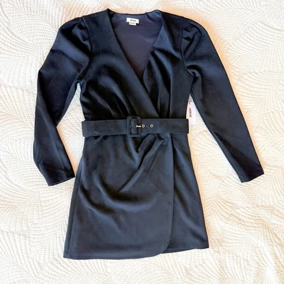 Jason Wu Black Faux Suede Belted Long Sleeve Mini Wrap Dress Size S | NWT - Image 1 of 4