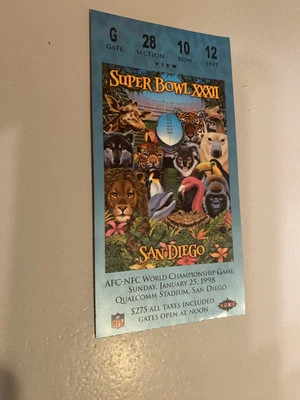 Super Bowl 32 Ticket Stub w/ Lanyard & Pin Denver 31 Green Bay 24 / 1998 Elway ! - Image 1 of 3