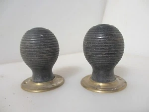 Vintage Wooden Beehive Door Knobs Handles Brass Plates Old Wood Victorian STYLE - Picture 1 of 11