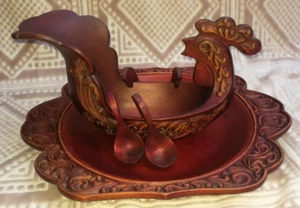 Kunstvolle Schnitzerei Boot-Teller Unterteller aus rotem Holz Handarbeit - Bild 1 von 6