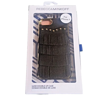 Rebecca Minkoff Luxe Double Up case Leather Fringed Case iPhone 7 8 SE Black New - Image 1 of 4