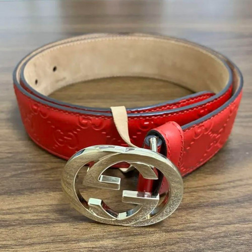 Ceinture GUCCI cuir rouge double logo G emboîtable G 370543 réglages niveaux