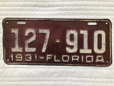 Placa de licença 1931 FLORIDA 127-910 DMV transparente Ford Coupe Roadster Chevy Buick - Imagem 1 de 2