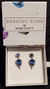 BOMB PARTY OHRRINGE Tansanit Träne Hänger mit weißen Zirkonen Rhodiumsilber NEU - Bild 1 von 4
