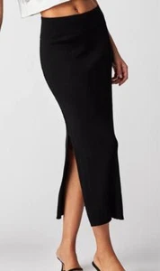 New With Tags Free People Golden Hour Midi Slit Hem Skirt in Black MSRP $60 - Picture 1 of 12