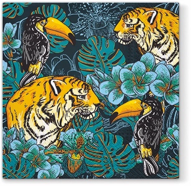 Wild Nature Tigers and Toucans in Jungle 40pcs  Paper Lunch Napkins - Image 1 of 1