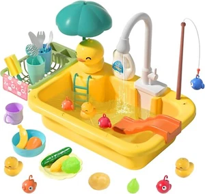 Kitchen Sink Toy with Running Water Fishing Game Role Play Accessories for Boys - Picture 1 of 8