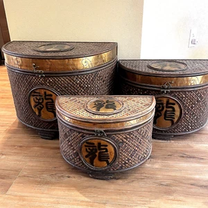 CHINESE BAMBOO 3-TIER STACKING BASKETS - Picture 1 of 9