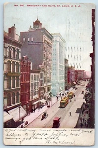 Postal de St. Louis Missouri Broadway oliva vista exterior edificio 1907 vintage - Imagen 1 de 2
