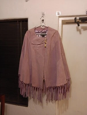 Vtg TERRY LEWIS Classic Luxuries CAPE Fringe Poncho JACKET Pink One Size Camono  - Image 1 of 4