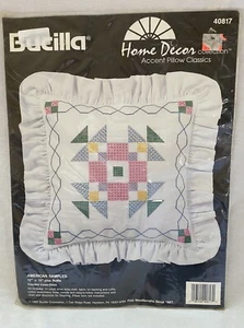 Bucilla Cross Stitch Kit 40817 American Sampler Quilt Ruffle Accent Pillow - Picture 1 of 3