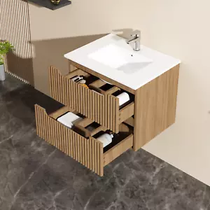 Goodyo 24" Wall-Mount Bathroom Vanity Cabinet Floating in Walnut, Base only - Picture 1 of 5