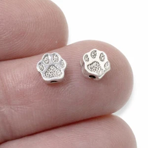 10 Silver Paw Print Beads, TierraCast Designed - Dog Pet-Themed Jewelry Crafting - Picture 1 of 7