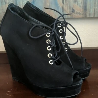 DIANE von FURSTENBERG на танкетке туфли ботинок женщин 7,5 черный Payton замши - Изображение 1 из 4