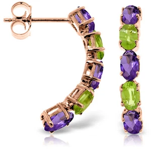 14K Solid Rose Gold Earrings with Natural Amethysts & Peridots - Picture 1 of 4