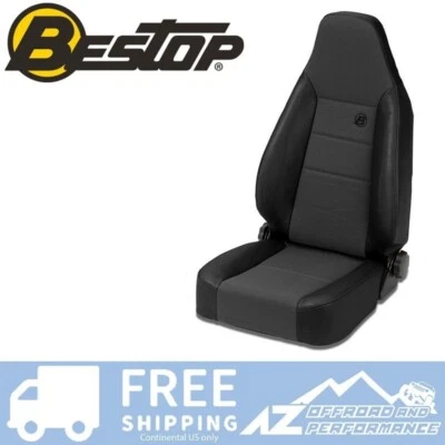 Asiento deportivo Bestop TrailMax II tela de mezclilla negra para 76-06 Jeep CJ5 CJ7 Wrangler Foto 1 de 2