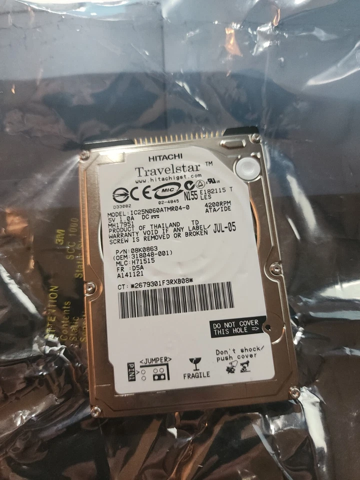Hitachi Travelstar 80GN 60GB Internal 4200RPM 2.5" (IC25N060ATMR04-0) HDD - Image 1 of 1