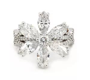 RING 6 MARQUISE SHAPE NATURAL DIAMONDS 3.18ct.tw. 18K - 7.6 grams - Picture 1 of 4