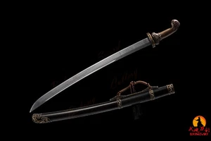 Damascus Saber Chinese Sword Baoteng Qing Dynasty Sword Hollow-out Brass Fitting - Picture 1 of 9