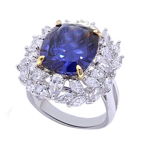 9.80Ct Simulated Tanzanite & Simulated Diamond Sterling Silver Cluster Ring - Picture 1 of 1