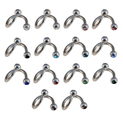 SPIRAL Twist Piercing With Crystal Gem Balls Belly Bar Helix Tragus - Image 1 of 4