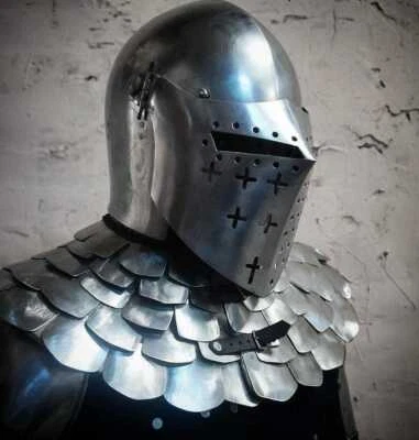 Средневековый шлем-баскинет ручной работы из шифона металлический шлем с защитой шеи - Изображение 1 из 2