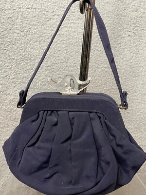 Vintage Navy Blue Fabric Purse Womens Evening Bag Lucite Closure Purse VTG - Image 1 of 4