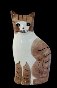 Vtg Hand Painted Tan White Porcelain Cat Bank Figurine 8.25” T, Taiwan - Picture 1 of 10