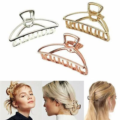 VINBEE 3 Pack Large Metal Claw Clips Hollow Non-slip Hair Catch Barrette Jaw
