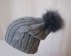 Bommelmütze, Wintermütze, Mütze mit Echt Fell Bommel Gr. 55-56 cm ,NEU - Bild 1 von 7
