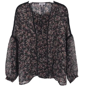 BARNEY’S NEW YORK Floral Print Tie Neck Blouse Sheer Lace Style FT1110 MEDIUM - Picture 1 of 16