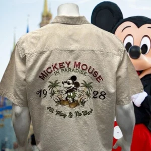Disney Parks Mickey Mouse in Paradise beige bestickt Blumen Shirt Größe Large - Bild 1 von 14