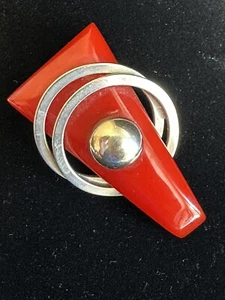 Art Deco Cherry Red Bakelite and Chrome Clip Dress Scarf Tested - Picture 1 of 24