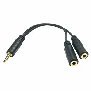 AUX Stereo Splitter 3.5mm Earphone Headphone Jack Adaptor Cable Lead 1m Black - Picture 1 of 5
