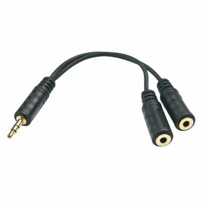 AUX Stereo Splitter 3.5mm Earphone Headphone Jack Adaptor Cable Lead 50cm Black - Image 1 of 4