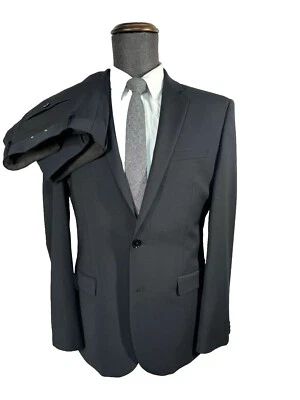 EXPRESS Hombres Negro X-SLIM FIT STRETCH Frente Plano 2 Piezas Traje 40R Chaqueta 36x29 Pantalón Foto 1 de 4