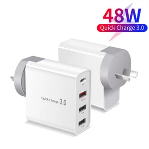 Multi-Port 48W USB-C PD 30W Fast Wall Plug Charge QC3.0 Adapter For iPhone - Picture 1 of 16